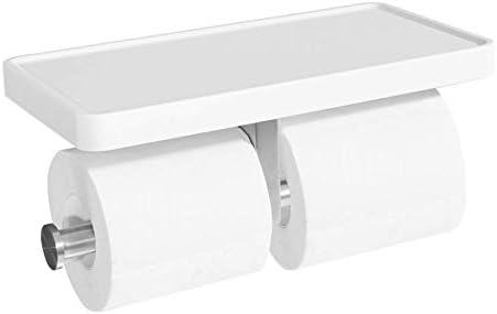 Amazon Com Cro Decor Double Roll Toilet Paper Holder With Shelf Bathroom Tissue Paper Roll Holder With Mobile Phone Storage 2 Rolls White Home Kitchen