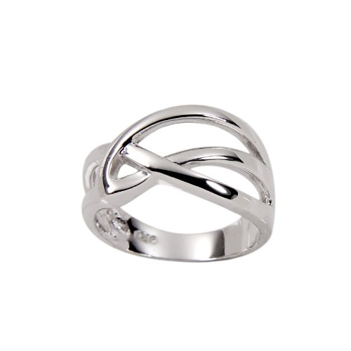 Intertwined Loop Ring in Sterling Silver and Rhodium Plate Finish Size 7