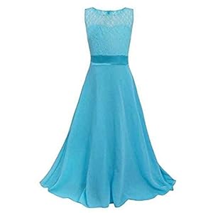 Live It Style It Lange kanten jurk voor meisjes, chiffon, jurk tot op de grond, bruiloft, bruidsmeisje, bloem