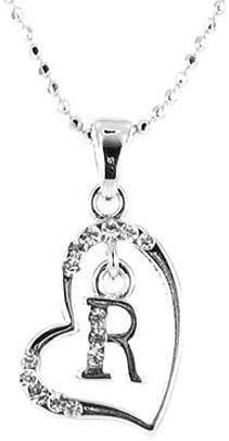 Clear Crystal on Silver Plated Initial Necklace - R