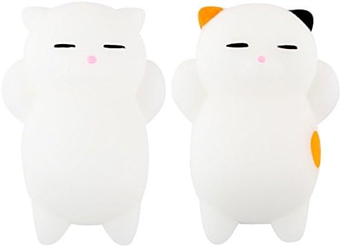 Nutty Toys Squishy Cat Set + Free Sticker - 2 Soft Silicone Kawaii Kitty Squishies - Top Stress Relief &amp; Fidget Toy for Kids &amp; Adults - Unique Present Idea - Best Gifts for Boys &amp; Girls