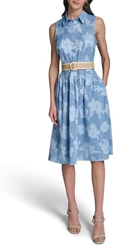 karl lagerfeld paris women's puff-sleeve belted a-line dress Karl Lagerfeld Paris Women's Printed Puff-Sleeve Collared Dress - Pink Sherbet/Tea Green Multi