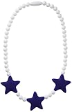 Stimtastic Chewable Silicone Beaded Stars Necklace Nontoxic BPA and Phthalate Free, Navy/white