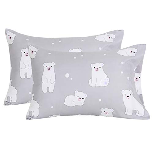 Homiest Polar Bear Pillowcase Cartoon Animal Printed Brushed Microfiber Pillowcases Standard Size 20x26, Grey Bear