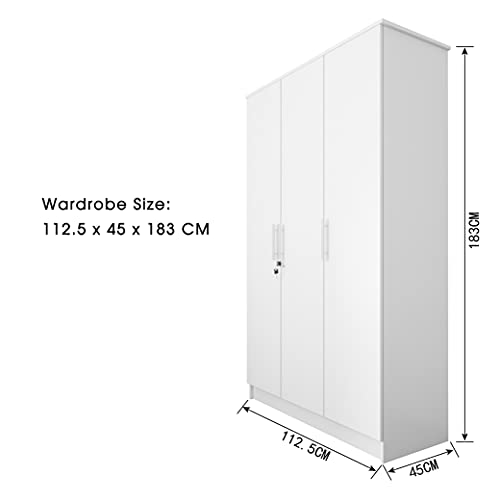 CozyCasa Bedroom Armoire Wardrobe 3 Door Wooden Closet Clothes
