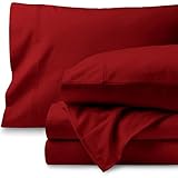 Bare Home Flannel Sheet Set 100% Cotton, Velvety Soft Heavyweight - Double Brushed Flannel - Deep Pocket (Split King, Red)