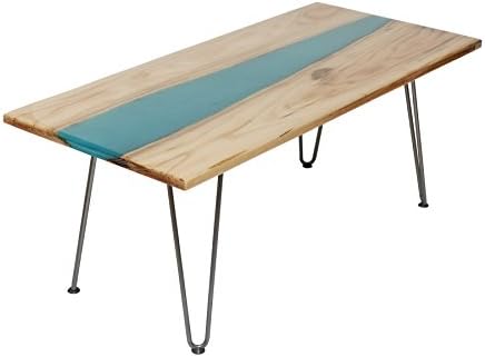 42" Cocktail Coffee Table/End Table/Side Table/Sofa Table/TV Table/Vanity Table from Oak Wood with Live Edge Epoxy River, Handmade Unique