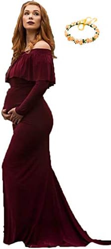sicily Maternity Grace Off The Shoulder Maxi Dress for Photo Shoot-Long Sleeve Baby Shower Gown