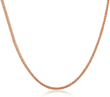 MaBelle 18K Italian Rose Gold Round Wheat Chain Necklace With Spring Ring Clasp (18")
