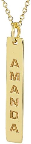Tiny Vertical Bar Pendant Charm 7/8 inch 10K or 14K Solid Gold Deep Laser Engraved Name GC31