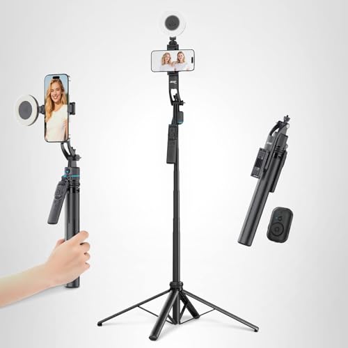 Acer Gadget Auto Face Tracking Tripod for iPhone/Cell Phone/Android/Camera with Light and Remote, 64", No App, 360°Rotating Tripod Selfie Stick for Tiktok YouTube Vlog Live Streaming Video Recording