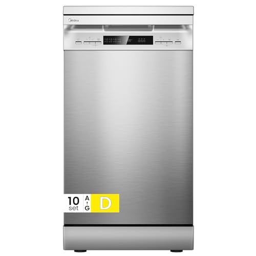 Midea MFD45S200X.1-IT Geschirrspüler, freistehend, mit 10 Decken, 8 Programme, LED-Display, Startvorwahl, Halblastfunktion, extra Trocknung, Edelstahl