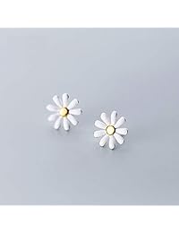 Pendientes de plata de ley con diseño de flor de margaritas blancas, hipoalergénicos, para mujeres y niñas