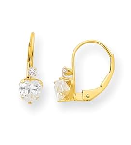 Amazon.com: 14k Yellow Gold Cubic Zirconia Heart Leverback Earrings: Dangle Earrings: Jewelry