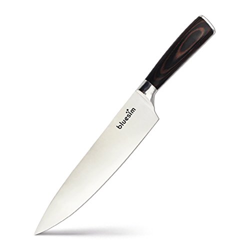 Click Here to See More Images Bluesim Professional 8 inch Stainless Steel Wooden Handle Kitchen Chef's Knife, 8.5oz, Functions as Chopping, Mincing, Dicing and Slicing Knives