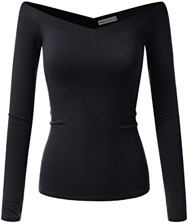 demonlick Women Off Shoulder T Shirt Long Sleeve Slim Fit Stretchy Blouse Tops