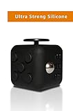 Fidget Cube Fidget Dice Toy - Relieves Stress, Anxiety Helps to Focus - For adults and children - Extra Durable Silicon Non-Plastic Twiddle Cube (Black-Black)