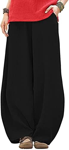 Abtel Womens Wide Leg Trousers Casual Elastic Waist Linen Trousers