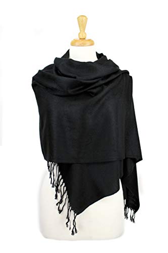 Paskmlna Paisley Jacquard Pashmina Shawl Wrap Scarf Stole (Black01813) - Thumbnail 2