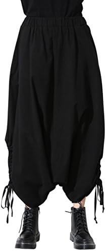 ellazhuWomen Elastic Waist Casual Drop Crotch Pants Baggy Pants GY1229 A