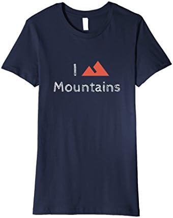 Womens I Love Mountains T-Shirt for Hiking Camping Outdoor Travel Medium Navy