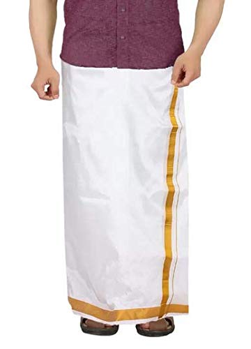 Pure Silk Mundu Dhoti Mundu/Veshti/Lungi for Occasions(White, Free Size)