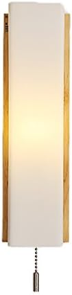 Wsxxn Japanese-Style Solid Wood with Pull Switch Wall Lamp Creative Minimalist Living Room Bedroom Balcony Glass Wall Light (E14)
