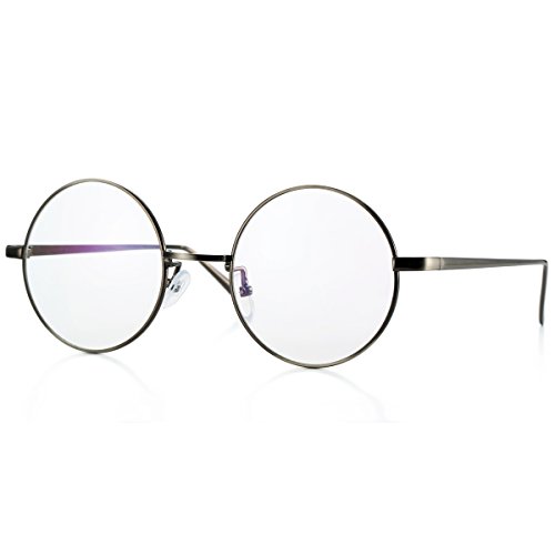 Pro Acme Retro Round Metal Frame Clear Lens Glasses Non-Prescription (Gunmetal Frame/Clear Lens)