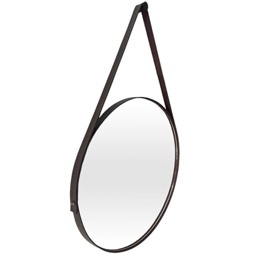 Espelho Adnet Redondo Decorativo 40cm em Couro Sintético Cor Preto – Elegância e Sofisticação para seu Ambiente (Preto)