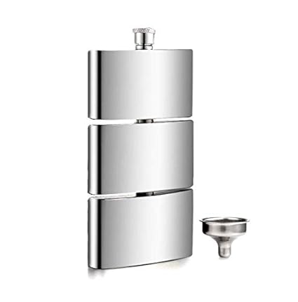 MENZY Designer & Stylish 3 in 1 Stainless Steel Liquor Bottle or Wine Whiskey Alcohol Drinks Holder Pocket Hip Flask for Men with Funnel Set - Silver, 10 oz (300 ml)