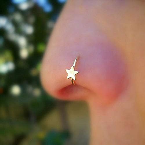 Lessonmart 7Pcs Solid Star Nose Hoop Ring Piercing Ear Helix Cartilage Tragus Earring Body Jewelry