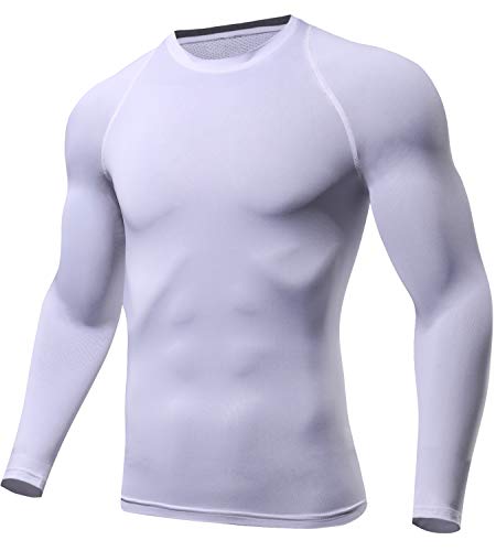 Lavento Men's Compression Shirts Crewneck Long-Sleeve Dri Fit Workout Shirts (3 Pack-Black/White/Navy Blue,XX-Large) - Thumbnail 3