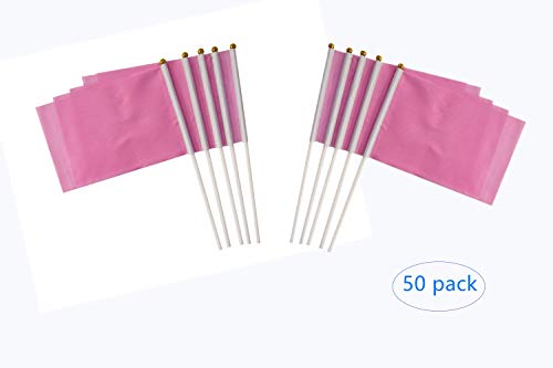 tibijoy 50 Pack Pink Stick Flags, Hand Held Small Pink Flags On Stick,Perfect Decorations Themed Party,Sports Clubs,Festival Events,Garden,Golf Course,Playground,Flower Pot
