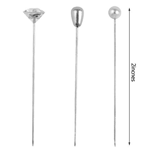 Tongcloud 300pcs Flower Pins Corsages Pins Pearl Pins Head Pins Straight Pins Bouquet Pins Crystal Pins for Weddings Anniversary Flower Decoration Centerpieces 3 Styles (Transparent and White, 2'')