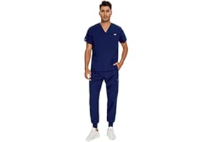 VIAOLI Scrubs for Men Set V-Neck Scrub Top & Jogger Pant 8 Pocket Cargo Botton Nursing Clearance Sets Medical Uniforms