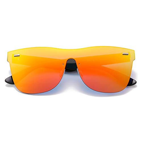 Rimless Mirrored Lens One Piece Sunglasses UV400 Protection for Women Men (Red+Blue+Green)