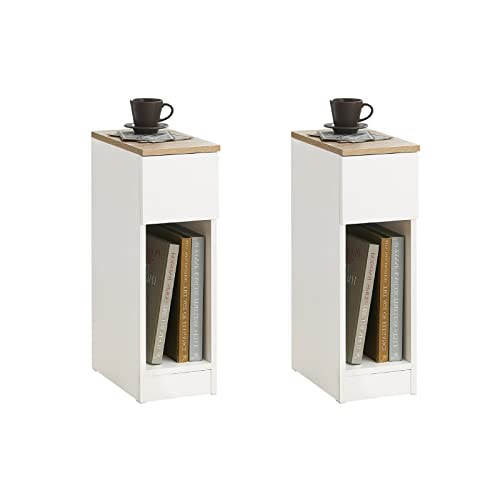 SoBuy Narrow Nightstand Set of 2 - Small Side Table End Table Bed Side Table Nightstand Storage Cabinet - Compact Modern Wood Design with Drawer and Shelf for Bedroom Living Room Decor
