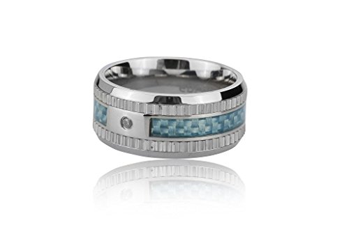 [253-0194-R-11-SLV/BLU] Stainless Steel Ring with Blue Carbon Fiber Inlay