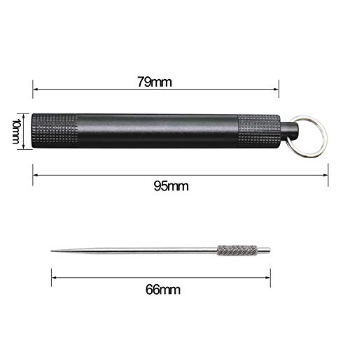 PPFISH Pocket Toothpick Holder keychain - Waterproof Aluminium Alloy Toothpick Box Container & Titanium Toothpick Ultralight Travel Kits (Black Aluminum + TI)