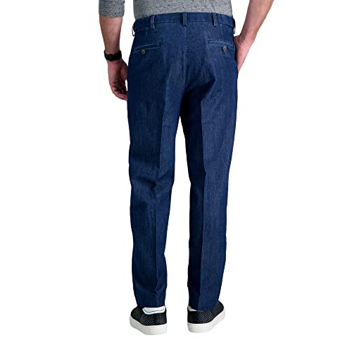 Haggar Men's Stretch Denim Expandable Waist Classic Fit Flat Front