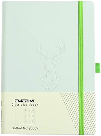 Leather Medium A5 Dotted Hardcover Notebook Journal, The Deer of Freedom, EMERINK Classic Notebook, Pocket, Elastic Closure, Pen Holder, Bookmark, 192 Pages, Quality Paper - 100gsm