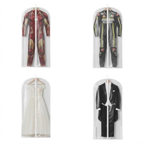 Kit 3 Capas Protetoras de Terno, Vestido e Cosplay 60x120cm Anti-Mofo e Umidade com Zíper – Visor Fosco PEVA + Traseira Respirável TNT
