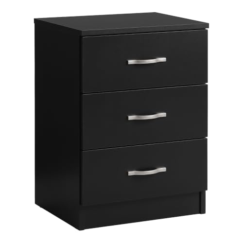 Vida Designs Large Black Bedside Cabinet Chest of Drawers, 3 Drawer With Metal Handles and Runners, Unique Anti-Bowing Drawer Support, Riano Bedroom Furniture