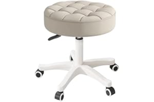 HDHNBA Small Chair Round Rolling Stool with Wheels PU Leather Height Adjustable Swivel Drafting Work SPA Salon Stools Home Office Chair