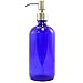 Clear & Cobalt Blue 16-Ounce Glass Bottles with Stainless Steel Pump Nozzles Included (2 Pack); Empty Multipurpose Bottles Ideal for Lotion & Liquid Soap