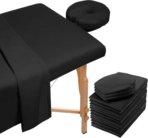Set di 2 lettini massaggianti in microfibra di alta qualità (3 TLG.) – Rivestimento di tensione, rivestimento viso e copertura del tavolo – delicato sulla pelle, antiscivolo, nero