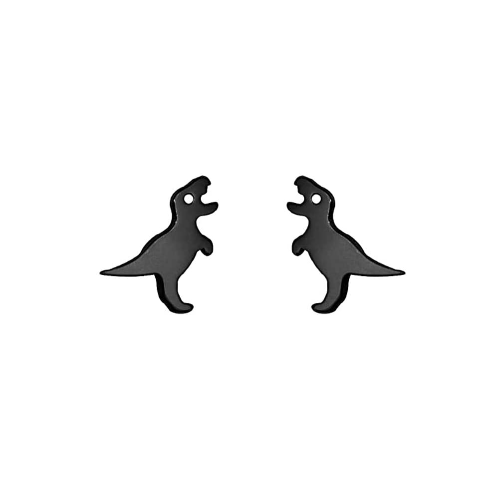 Small Black Dinosaur Stud Earrings for Women Girls Men 925 Sterling Silver Hypoallergenic Tiny Cute Brushed Dragon Brontosaurus Animal Cartilage Tragus Post Fashion Punk Personalized