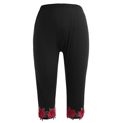 TIFENNY Fashion Shorts for Womens Soft Casual Plus Size High Waisted Rose Applique Print Leggings Pants - Thumbnail 6