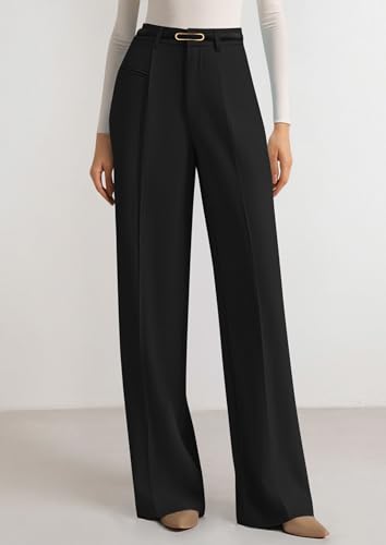 PRETTYGARDEN Pantalones de Vestir de Pierna Ancha para Mujer, Pantalones Casuales de Negocios, Sueltos, de Trabajo, Palazzo, Pantalones de Cintura Alta