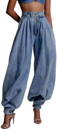 chouyatou Women's Y2k Baggy Harem Jeans Boyfriend Wide Leg Balloon